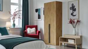 Распашной двухсекционный шкаф Лорена Пакс-2 с антресолью Дуб Золотистый U1148 80*40*230 см, Желтый   Фиеста