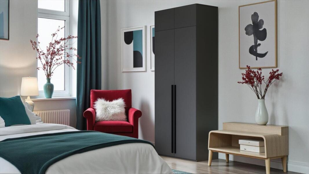 Распашной двухсекционный шкаф Лорена Пакс-2 с антресолью Серый Графит 162 PE 80*40*230 см, Серый   Фиеста