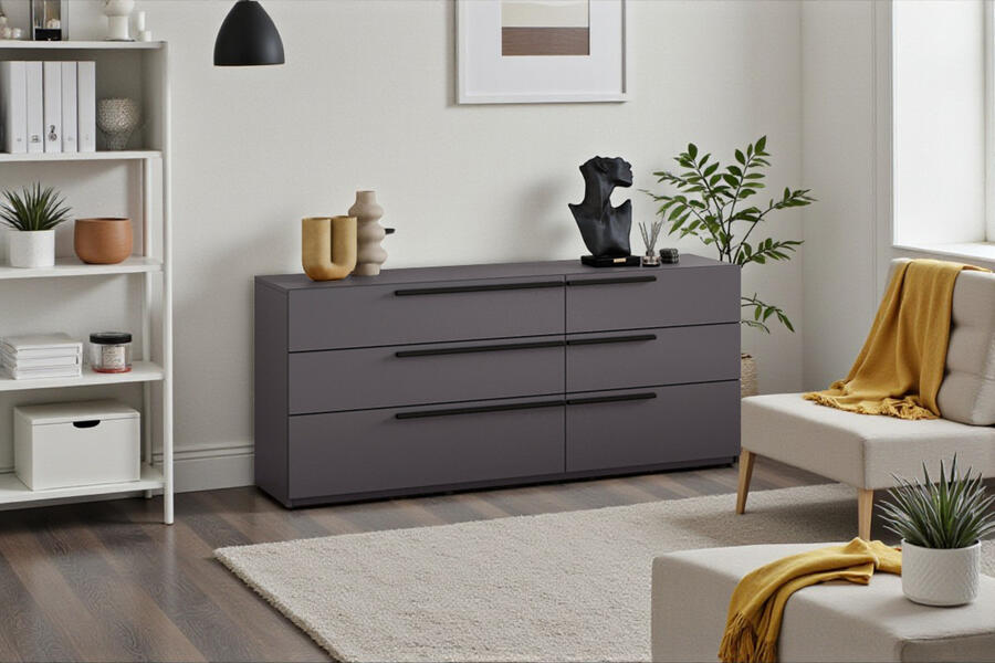 Комод Лорена Пакс-3 Серый Графит 162 PE 160*44*70 см, Серый   Фиеста