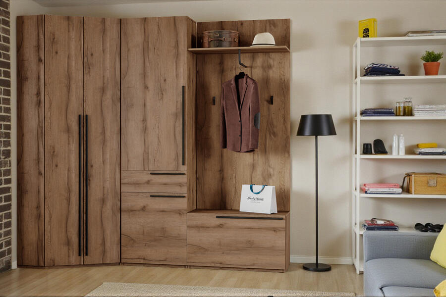 Прихожая Лорена Пакс-3 Дуб Табачный U1147 228*95*220 см, Коричневый   Фиеста