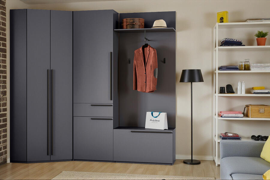 Прихожая Лорена Пакс-3 Серый Графит 162 PE 228*95*220 см, Серый   Фиеста