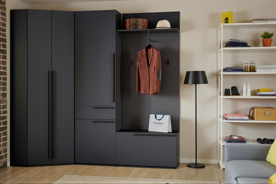 Прихожая Лорена Пакс-3 Черный 0190 PE 228*95*220 см, Черный   Фиеста