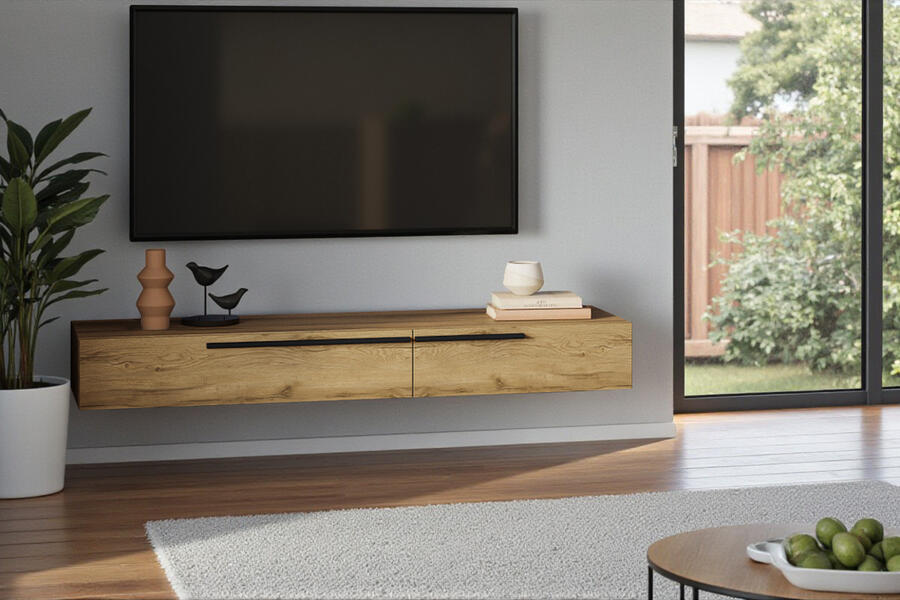 Подвесная ТВ-тумба Лорена Пакс-3 Дуб Золотистый U1148 160*43*20 см, Желтый   Фиеста