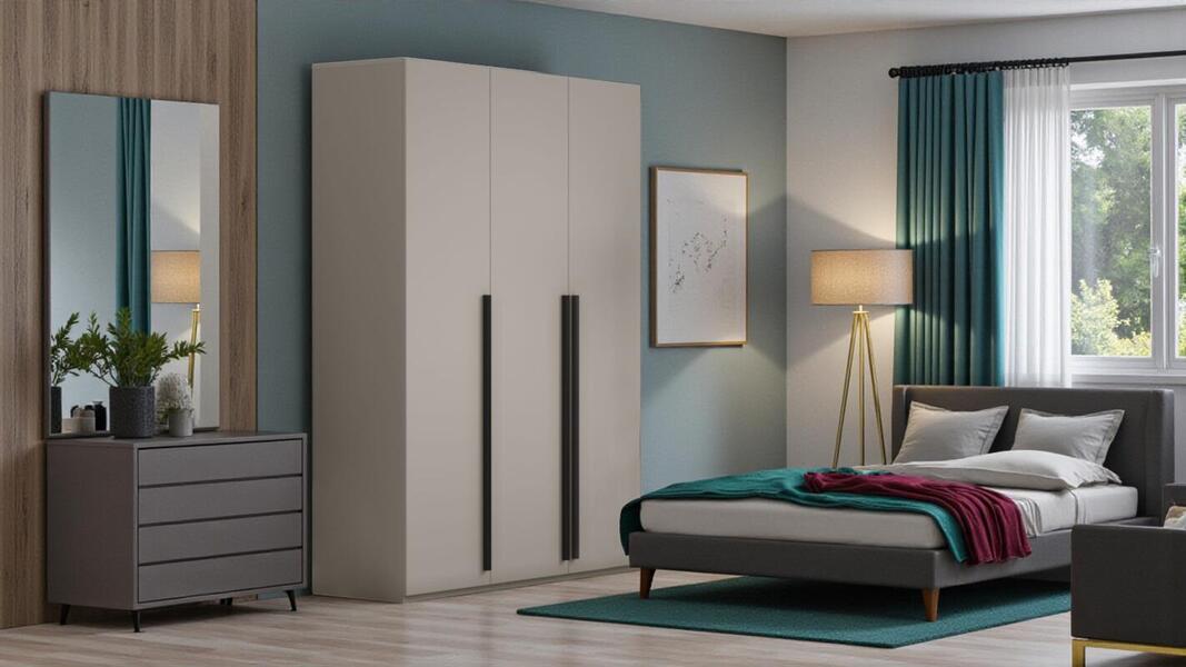 Распашной трехсекционный шкаф Лорена Пакс-3 Кашемир 5981 BS 120*40*200 см, Бежевый   Фиеста