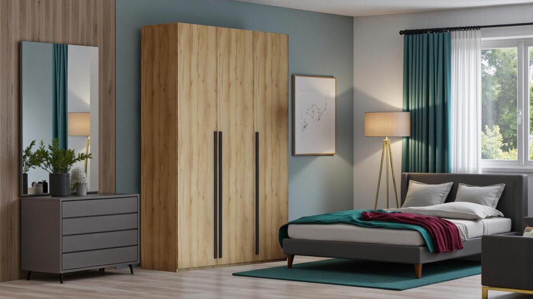 Распашной трехсекционный шкаф Лорена Пакс-3 Дуб Золотистый U1148 120*40*200 см, Желтый   Фиеста