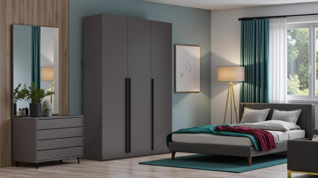 Распашной трехсекционный шкаф Лорена Пакс-3 Серый Графит 162 PE 120*40*200 см, Серый   Фиеста