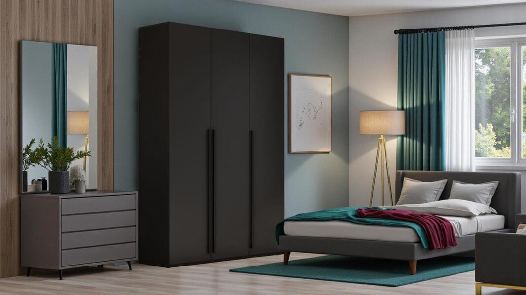 Распашной трехсекционный шкаф Лорена Пакс-3 Черный 0190 PE 120*40*200 см, Черный   Фиеста