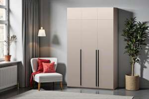 Распашной трехсекционный шкаф Лорена Пакс-3 с антресолью Кашемир 5981 BS 120*40*230 см, Бежевый   Фиеста