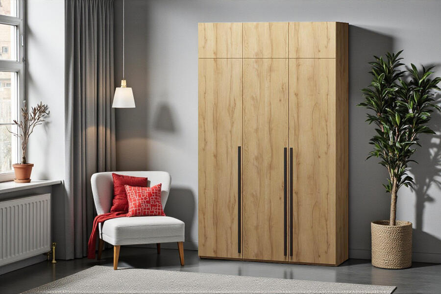 Распашной трехсекционный шкаф Лорена Пакс-3 с антресолью Дуб Золотистый U1148 120*40*230 см, Желтый   Фиеста