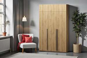 Распашной трехсекционный шкаф Лорена Пакс-3 с антресолью Дуб Золотистый U1148 120*40*230 см, Желтый   Фиеста