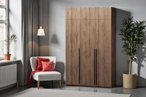 Распашной трехсекционный шкаф Лорена Пакс-3 с антресолью Дуб Табачный U1147 120*40*230 см, Коричневый   Фиеста