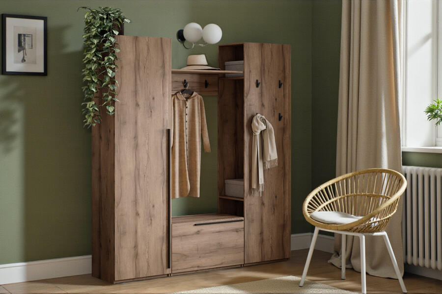 Прихожая Лорена Пакс-4 Дуб Табачный U1147 185*40*220 см, Коричневый   Фиеста