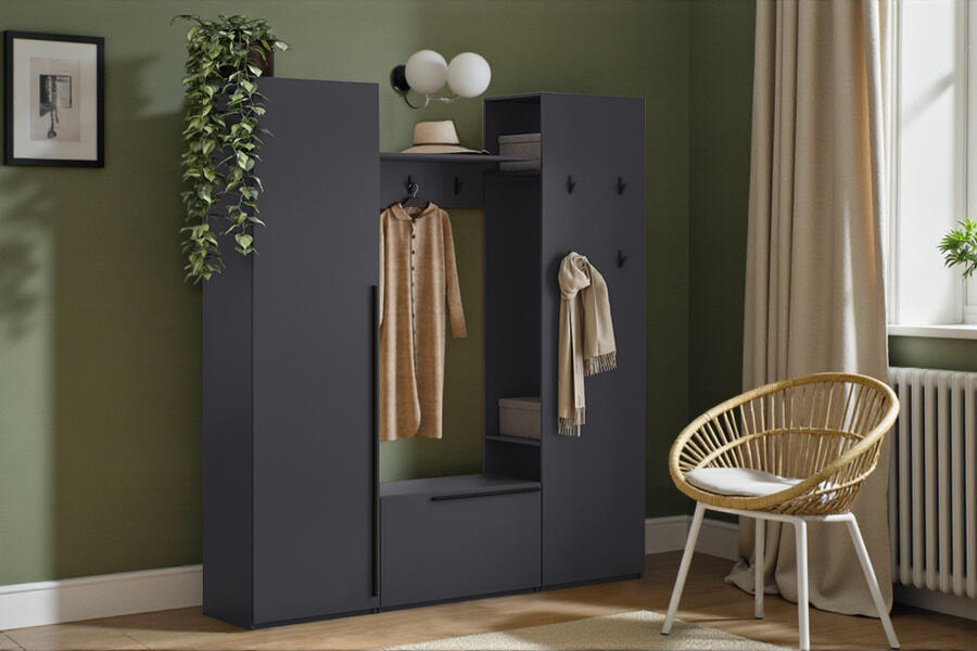 Прихожая Лорена Пакс-4 Серый Графит 162 PE 185*40*220 см, Серый   Фиеста