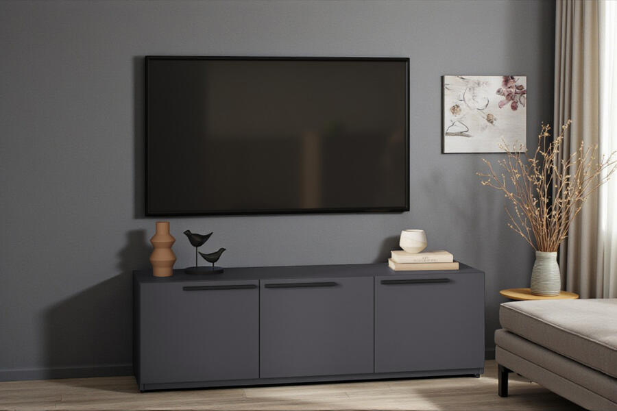 ТВ-тумба Лорена Пакс-4 Серый Графит 162 PE 165*44*45 см, Серый   Фиеста