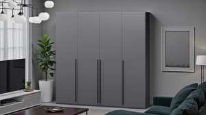 Распашной четырехсекционный шкаф Лорена Пакс-4 Серый Графит 162 PE 160*40*200 см, Серый   Фиеста