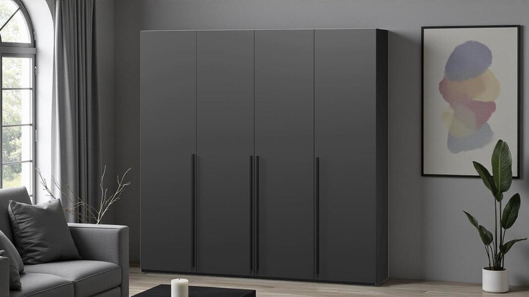 Распашной четырехсекционный шкаф Лорена Пакс-4 Черный 0190 PE 160*40*200 см, Черный   Фиеста