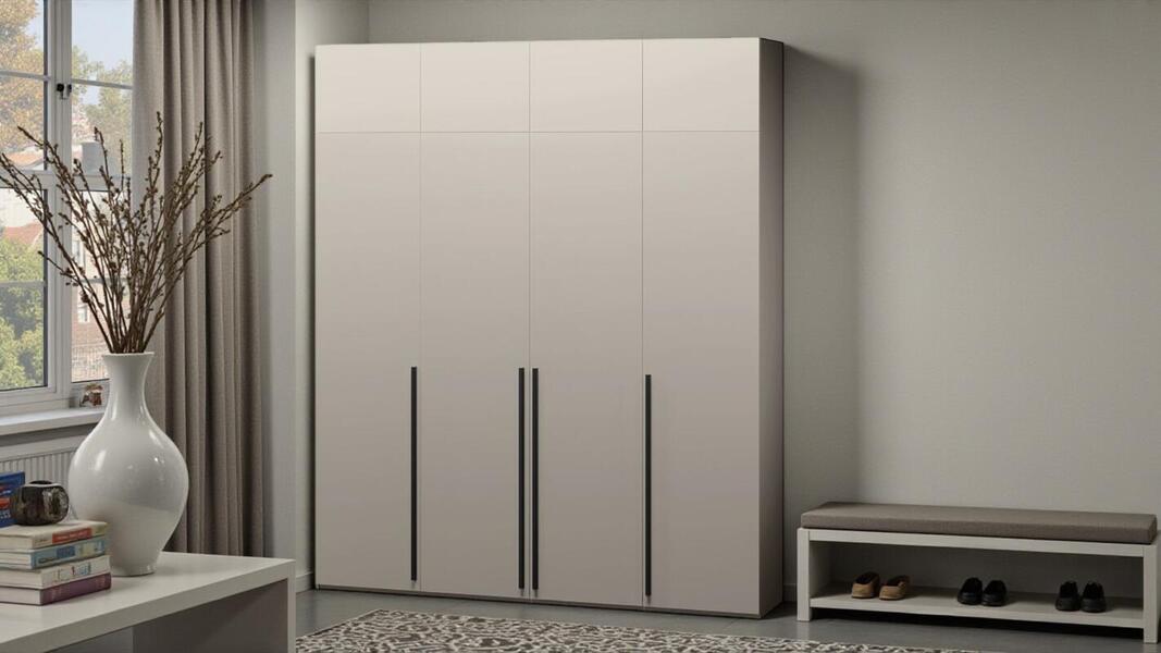 Распашной четырехсекционный шкаф Лорена Пакс-4 с антресолью Кашемир 5981 BS 160*40*230 см, Бежевый   Фиеста