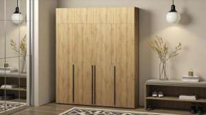 Распашной четырехсекционный шкаф Лорена Пакс-4 с антресолью Дуб Золотистый U1148 160*40*230 см, Желтый   Фиеста