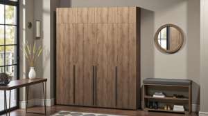 Распашной четырехсекционный шкаф Лорена Пакс-4 с антресолью Дуб Табачный U1147 160*40*230 см, Коричневый   Фиеста