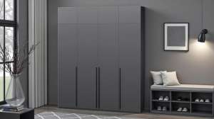 Распашной четырехсекционный шкаф Лорена Пакс-4 с антресолью Серый Графит 162 PE 160*40*230 см, Серый   Фиеста