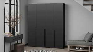 Распашной четырехсекционный шкаф Лорена Пакс-4 с антресолью Черный 0190 PE 160*40*230 см, Черный   Фиеста