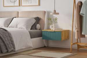 Прикроватная подвесная тумба Салерно 1 (МДФ) SF-013 Аквамарин Дуб Золотистый U1148 49*42*22 см, Зеленый   Фиеста