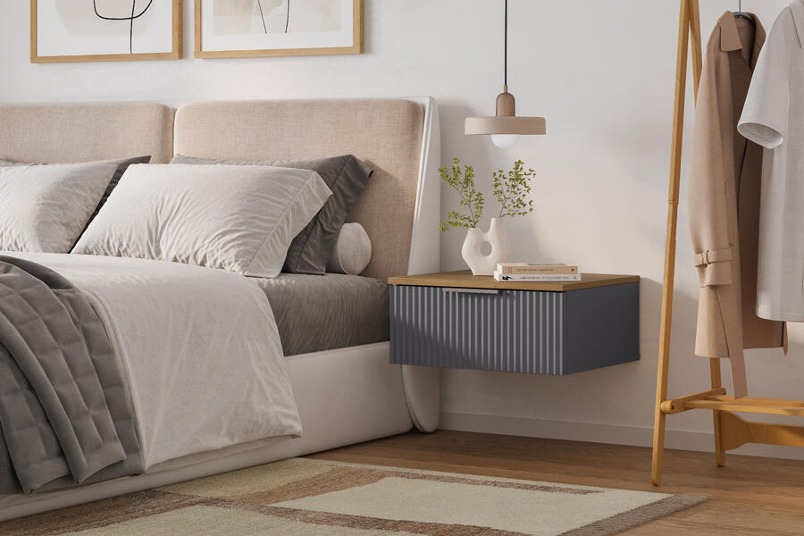 Прикроватная подвесная тумба Салерно 1 (МДФ) SF-019 Графит Серый графит 0162 РЕ 49*42*22 см, Серый   Фиеста