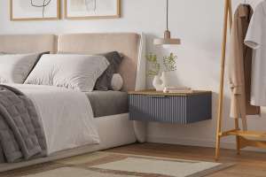 Прикроватная подвесная тумба Салерно 1 (МДФ) SF-019 Графит Серый графит 0162 РЕ 49*42*22 см, Серый   Фиеста