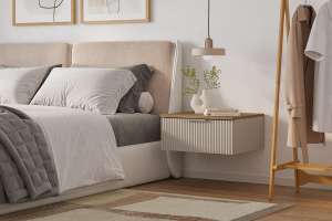 Прикроватная подвесная тумба Салерно 1 (МДФ) SF-022 Сантьяго Кашемир 5981 BS 49*42*22 см, Бежевый   Фиеста