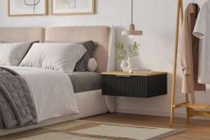 Прикроватная подвесная тумба Салерно 1 (МДФ) 23006 Софт Черный агат Черный 0190 PE 49*42*22 см, Черный   Фиеста