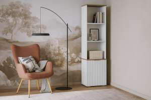 Стеллаж Салерно 1 (МДФ) SF-027 Лотос Белый Снег 8685 BS 49*36*190 см, Белый   Фиеста