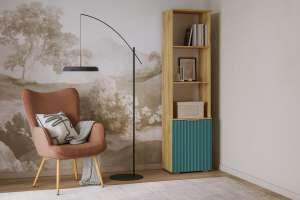 Стеллаж Салерно 1 (МДФ) SF-013 Аквамарин Дуб Золотистый U1148 49*36*190 см, Зеленый   Фиеста