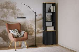 Стеллаж Салерно 1 (МДФ) 23006 Софт Черный агат Черный 0190 PE 49*36*190 см, Черный   Фиеста