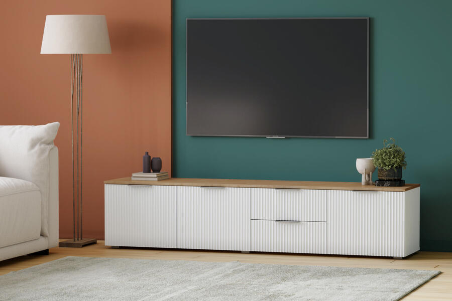 ТВ-тумба Салерно 1 (МДФ) SF-027 Лотос Белый Снег 8685 BS 197*42*43 см, Белый   Фиеста