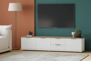 ТВ-тумба Салерно 1 (МДФ) SF-027 Лотос Белый Снег 8685 BS 197*42*43 см, Белый   Фиеста