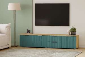 ТВ-тумба Салерно 1 (МДФ) SF-013 Аквамарин Дуб Золотистый U1148 197*42*43 см, Зеленый   Фиеста