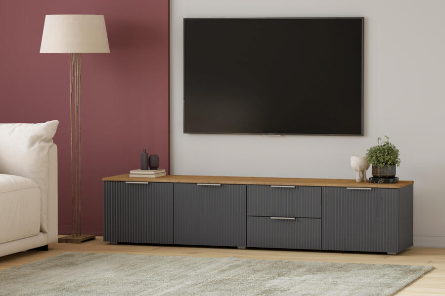 ТВ-тумба Салерно 1 (МДФ) SF-019 Графит Серый графит 0162 РЕ 197*42*43 см, Серый   Фиеста