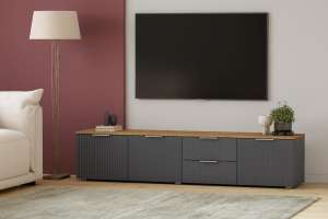 ТВ-тумба Салерно 1 (МДФ) SF-019 Графит Серый графит 0162 РЕ 197*42*43 см, Серый   Фиеста