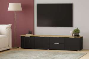 ТВ-тумба Салерно 1 (МДФ) 23006 Софт Черный агат Черный 0190 PE 197*42*43 см, Черный   Фиеста