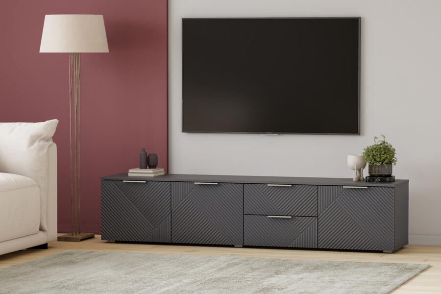 ТВ-тумба Салерно NEW 1 (МДФ) SF-019 Графит Серый графит 0162 РЕ 197*42*43 см, Серый   Фиеста