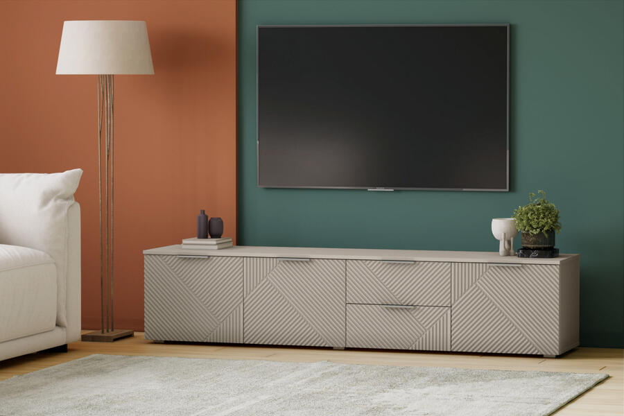 ТВ-тумба Салерно NEW 1 (МДФ) SF-022 Сантьяго Кашемир 5981 BS 197*42*43 см, Бежевый   Фиеста