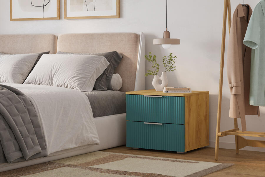 Прикроватная тумба Салерно 2 (МДФ) SF-013 Аквамарин Дуб Золотистый U1148 50*42*44 см, Зеленый   Фиеста