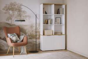 Стеллаж Салерно 2 (МДФ) SF-027 Лотос Белый Снег 8685 BS 98*36*190 см, Белый   Фиеста