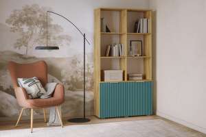 Стеллаж Салерно 2 (МДФ) SF-013 Аквамарин Дуб Золотистый U1148 98*36*190 см, Зеленый   Фиеста