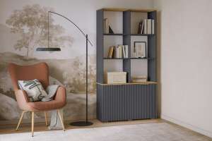 Стеллаж Салерно 2 (МДФ) SF-019 Графит Серый графит 0162 РЕ 98*36*190 см, Серый   Фиеста