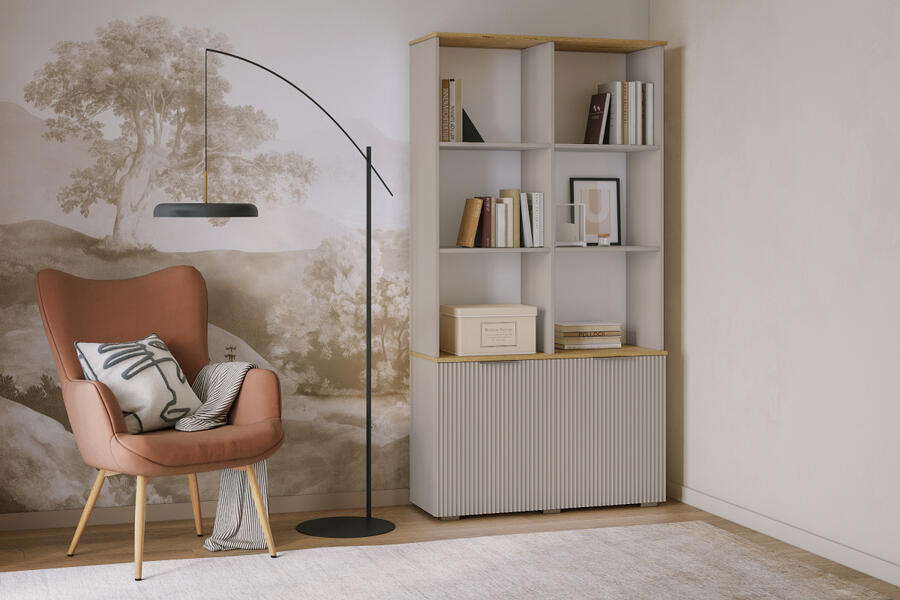 Стеллаж Салерно 2 (МДФ) SF-022 Сантьяго Кашемир 5981 BS 98*36*190 см, Бежевый   Фиеста