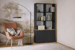 Стеллаж Салерно 2 (МДФ) 23006 Софт Черный агат Черный 0190 PE 98*36*190 см, Черный   Фиеста