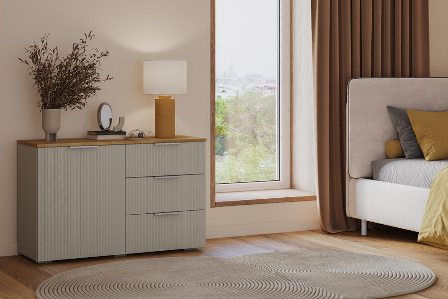 Комод Салерно 3 (МДФ) SF-022 Сантьяго Кашемир 5981 BS 98*46*64 см, Бежевый   Фиеста