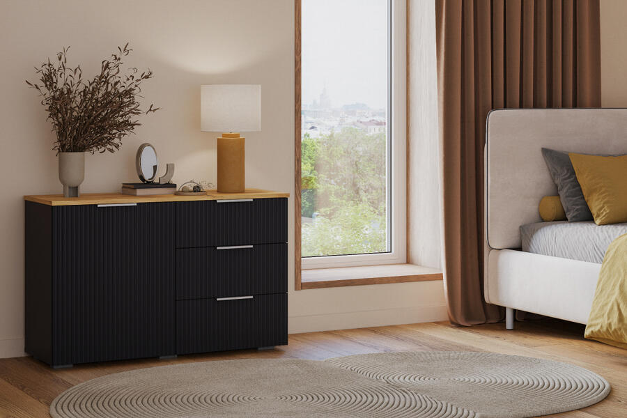 Комод Салерно 3 (МДФ) 23006 Софт Черный агат Черный 0190 PE 98*46*64 см, Черный   Фиеста