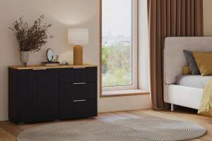 Комод Салерно 3 (МДФ) 23006 Софт Черный агат Черный 0190 PE 98*46*64 см, Черный   Фиеста